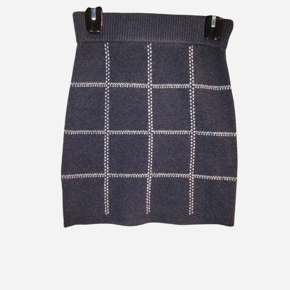 A New Day | Knit Grid Mini Skirt - Navy/White - Size XS